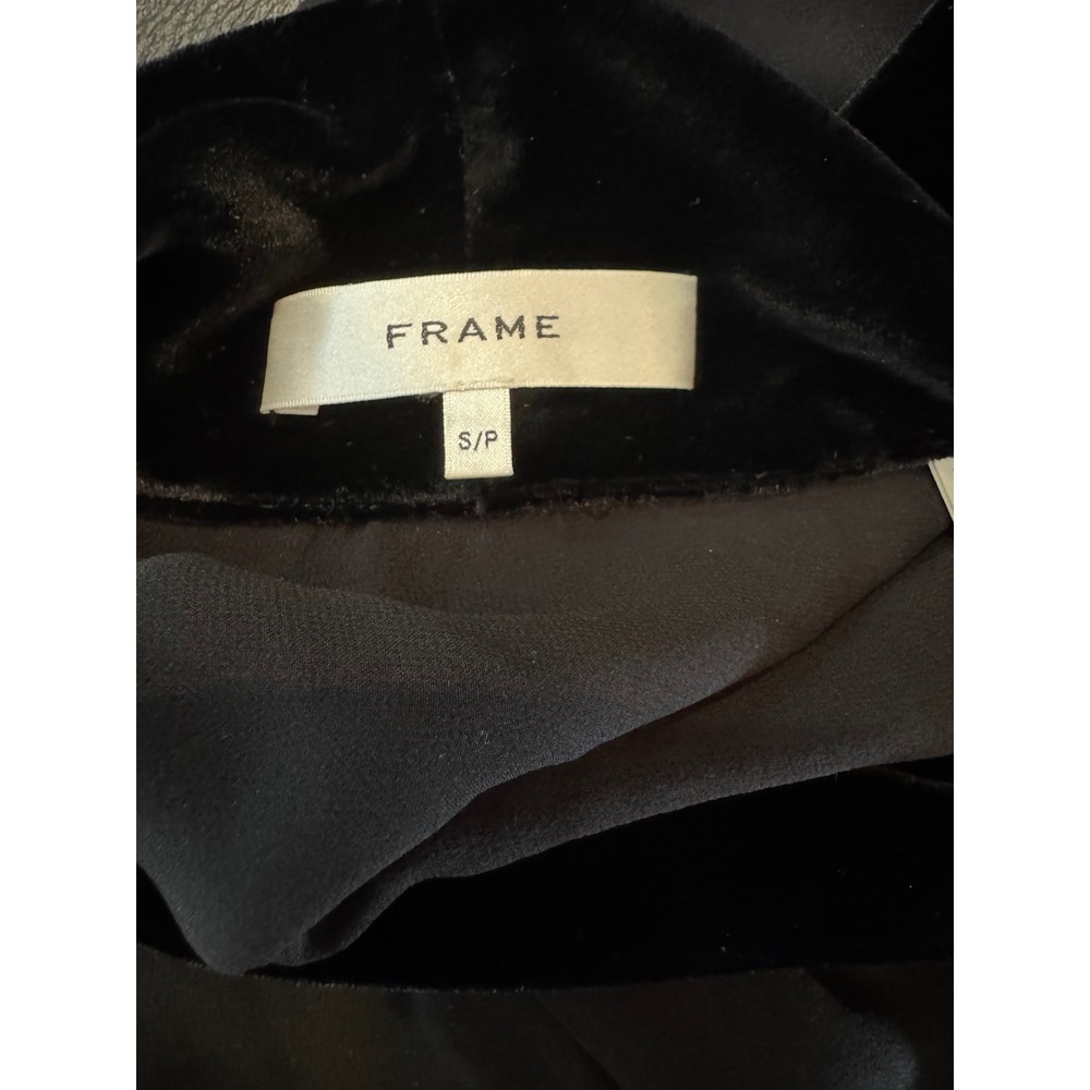 Frame Velvet Trim Modern Tie Blouse Black Sheer Silk Chiffon Small‎ - Picture 9 of 11